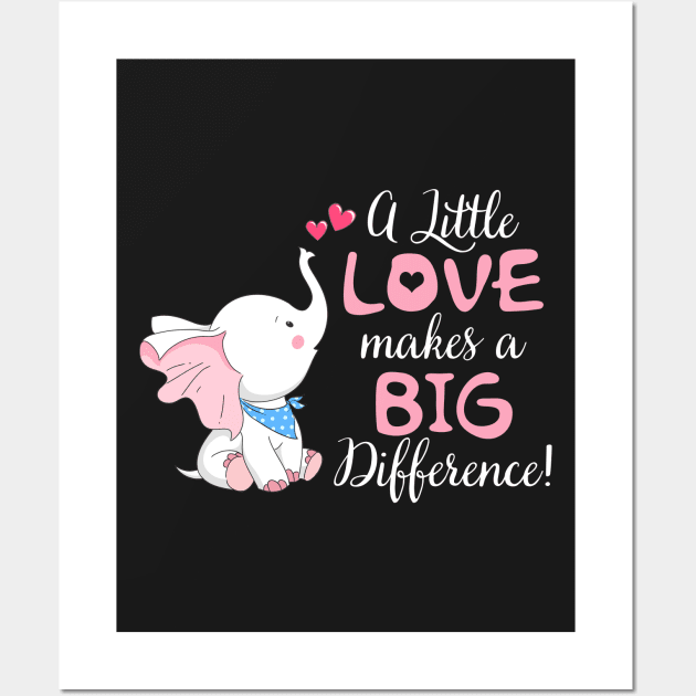 A Little Love Makes A Big Defference Elephant T-sh Wall Art by Elsie